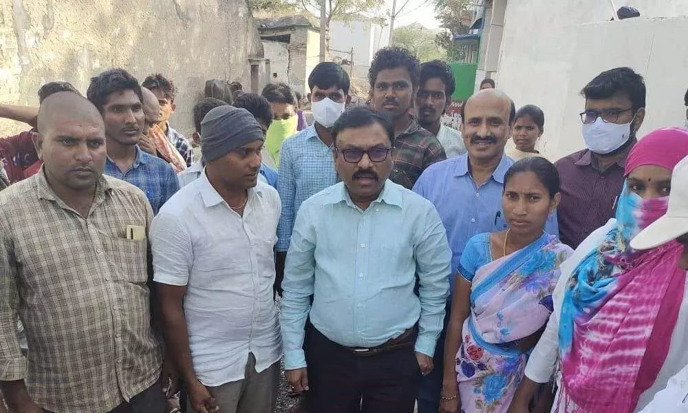 Prakasam District Collector Dr Pola Bhaskara inspecting the Tangirala village secretariat in Peddaraveedu mandal on Wednesday