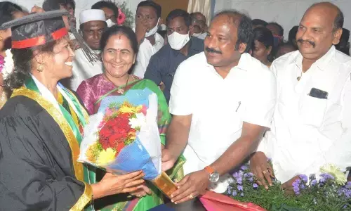 Balineni Sachidevi, MLA TJR Sudhakar Babu, Deputy Mayor Vemuri Venkata Suryanarayana congratulating Mayor Gangada Sujatha after assuming  office in Ongole on Wednesday