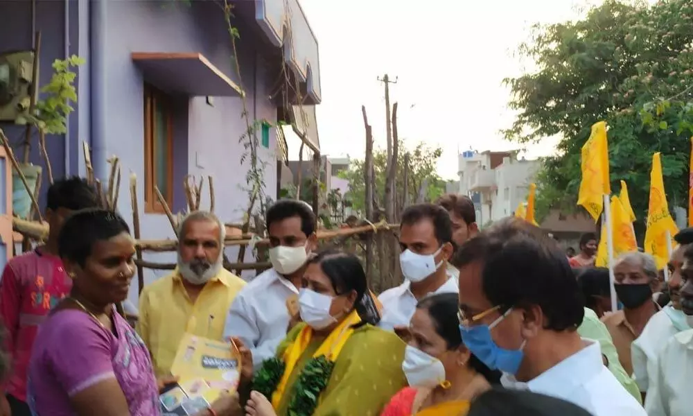 TDP candidate Panabaka Lakshmi campaigning at Thimminaidupalem in Tirupati on Thursday