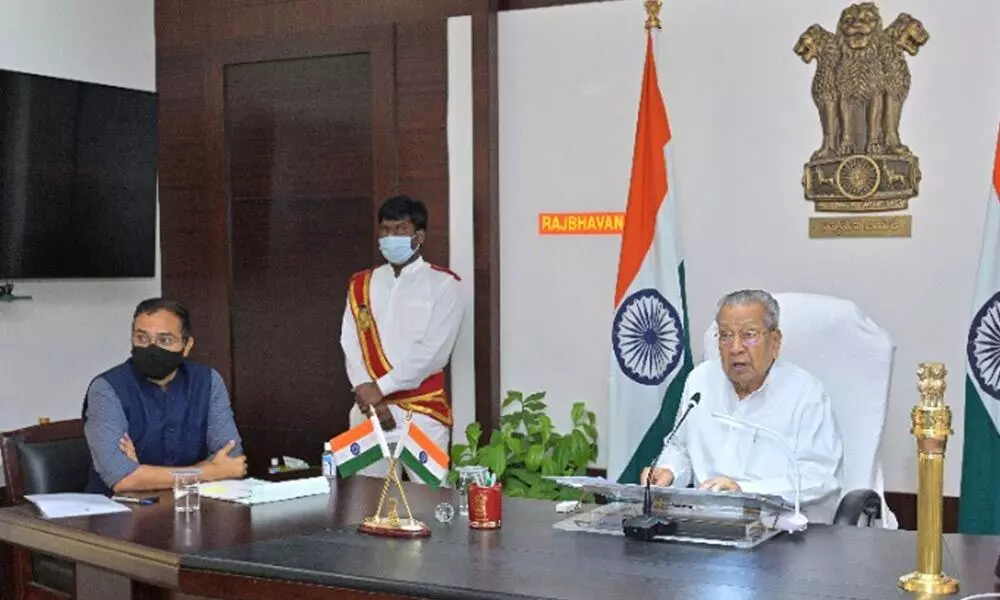 Governor Biswabhusan Harichandan participating virtually from Raj Bhavan on Thursday in the closing ceremony of the cycle rally organised by the Indian Red Cross Society in Vijayawada on Thursday