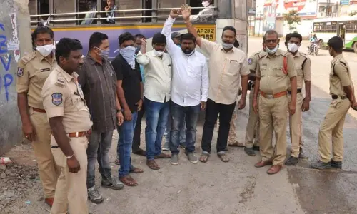 Police arresting student union leaders at Kamareddy bus stand on Thursday Police arresting student union leaders at Kamareddy bus stand on Thursday