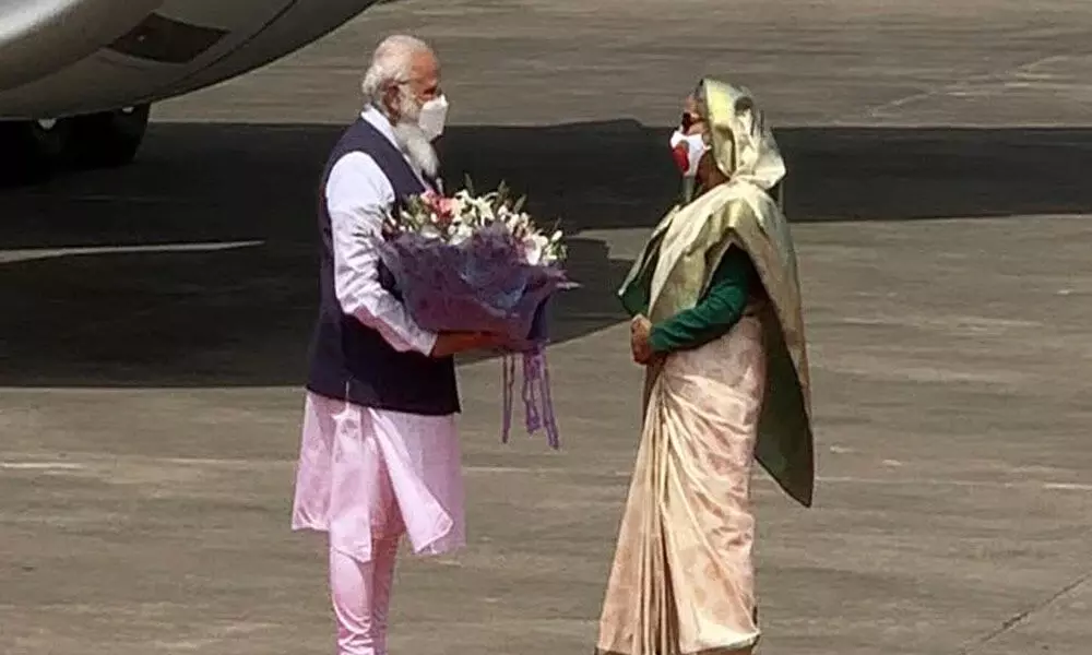 Prime Minister Narendra Modi arrived in Bangladesh on Friday to take part in the countrys 50th Independence Day celebrations, his first foreign visit since the COVID-19 outbreak.