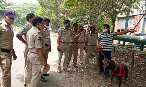 Police searching for VSP foreman S Srinivasa Rao who went missing with the help of the dog squad in Visakhapatnam