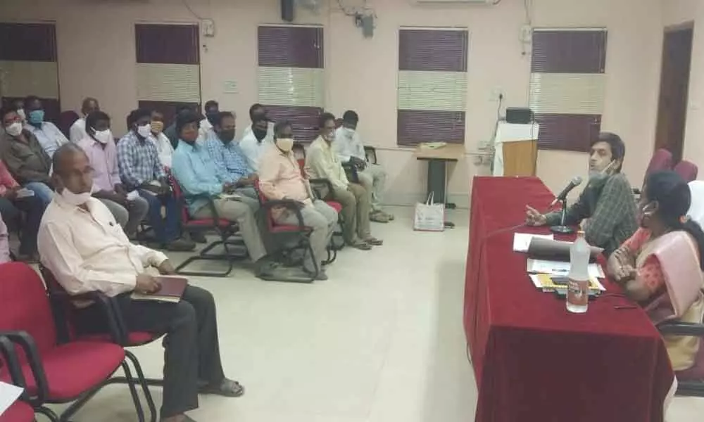 Municipal Corporation Commissioner Anurag Jayanthi speaking in a meeting at TTD Bhavan on Saturday.