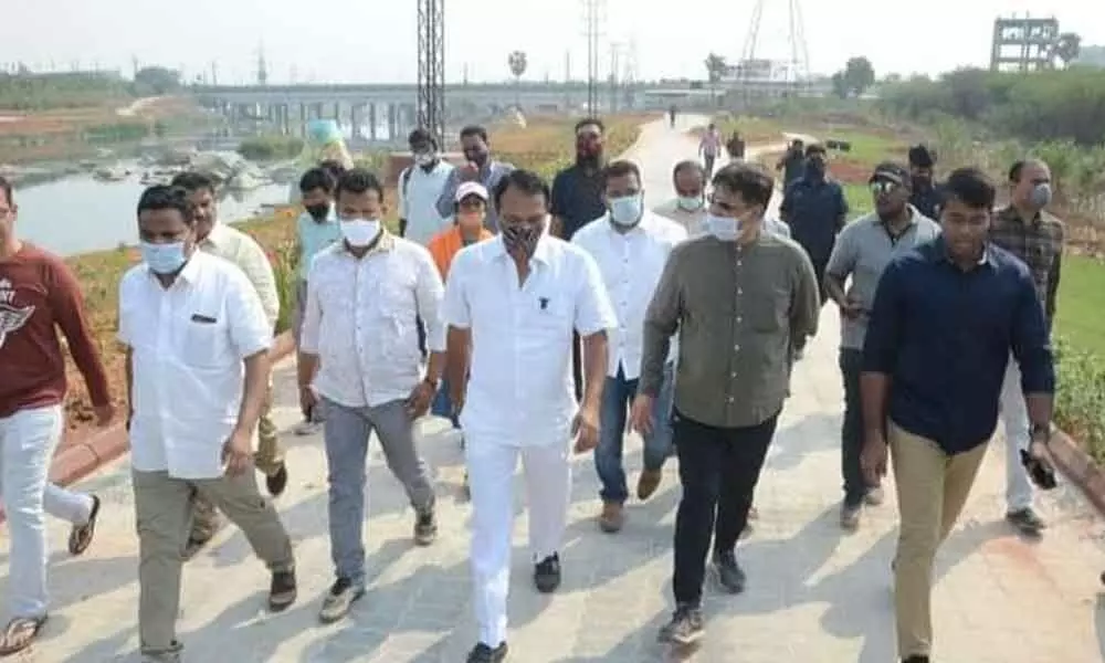LB Nagar MLA Devireddy Sudhir Reddy inspects walking track works