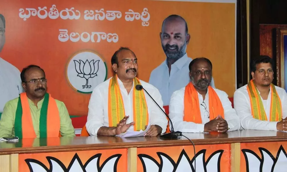BJP Kisan Morcha State president K Sridhar Reddy addressing the media at the party office in Hyderabad on Sunday