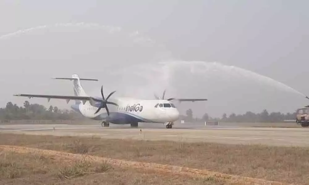 Rajahmundry-Tirupati flight taking off at Rajamahendravaram airport on Sunday