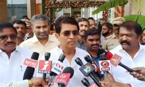 Minister for Finance Buggana Rajendranath Reddy addressing media persons at Orvakal airport in Kurnool on Sunday.