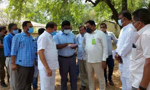 Panchayat Raj Minister Errabelli Dayakar Rao inspecting several places for the market in Warangal on Sunday