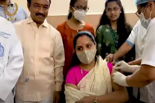 Hyderabad: MLC Kavitha gets COVID-19 vaccine shot