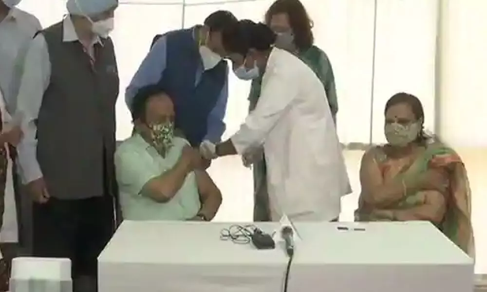 Union Health Minister Harsh Vardhan and his wife Nutan Goel on Tuesday took the second dose of the coronavirus vaccine at the Delhi Heart and Lung Institute.