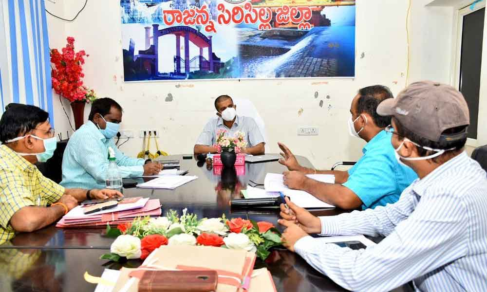 District Collector D Krishna Bhaskar speaking at a review meeting with health officials at the Collectorate’s conference hall in Sircilla on Wednesday
