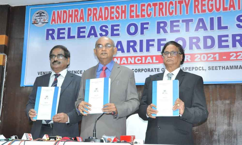 APERC chairman CV Nagarjuna Reddy releasing the retail supply tariff order at the corporate office of the Eastern Power Distribution Company Limited in Visakhapatnam