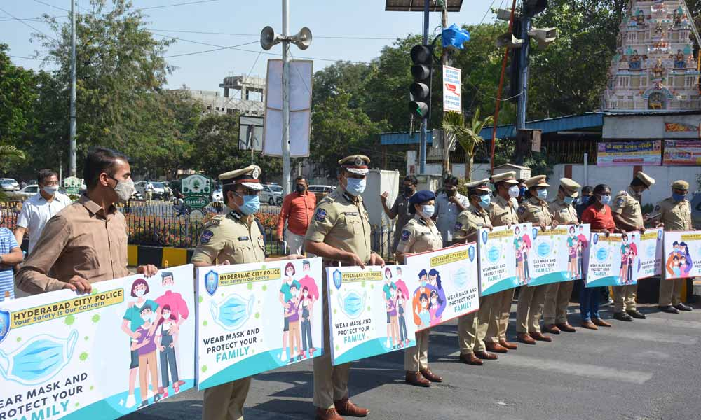 Hyderabad City PC Anjani Kumar leads mask awareness drive