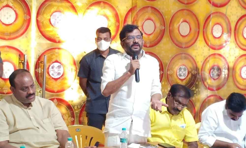 TDP politburo member Somireddy Chandramohan Reddy addressing a meeting in Venkatagiri on Wednesday.