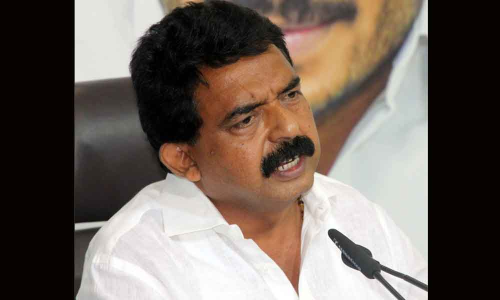 Minister for I&PR Perni Venkatramaiah (Nani) addressing the press conference at YSRCP Central Office in Tadepalli