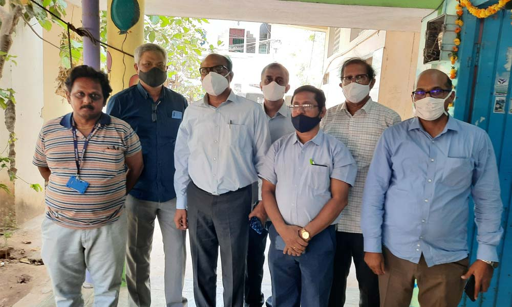 Indian Bank staff after taking Covid vaccine at the APJ Abdul Kalam High School in Vijayawada on Thursday
