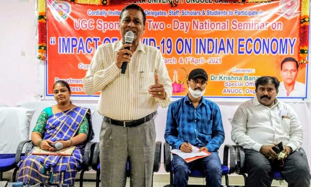 Special officer of ANU PG Centre Dr Banana Krishna addressing at the national seminar  on Ongole campus on Thursday