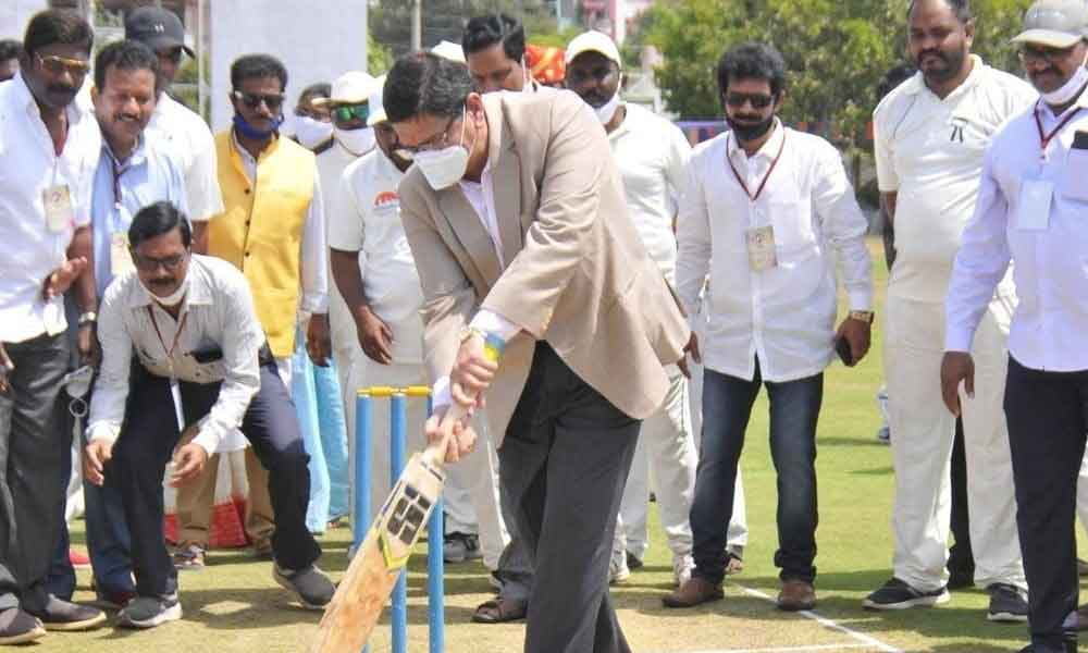 Justice M Venkata Ramana inaugurating T20 Interstate Cricket Tournament by NAACA by batting at Ongole on Friday