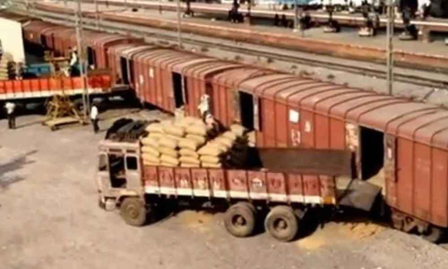 Goods getting loaded into the rakes at East Coast Railway