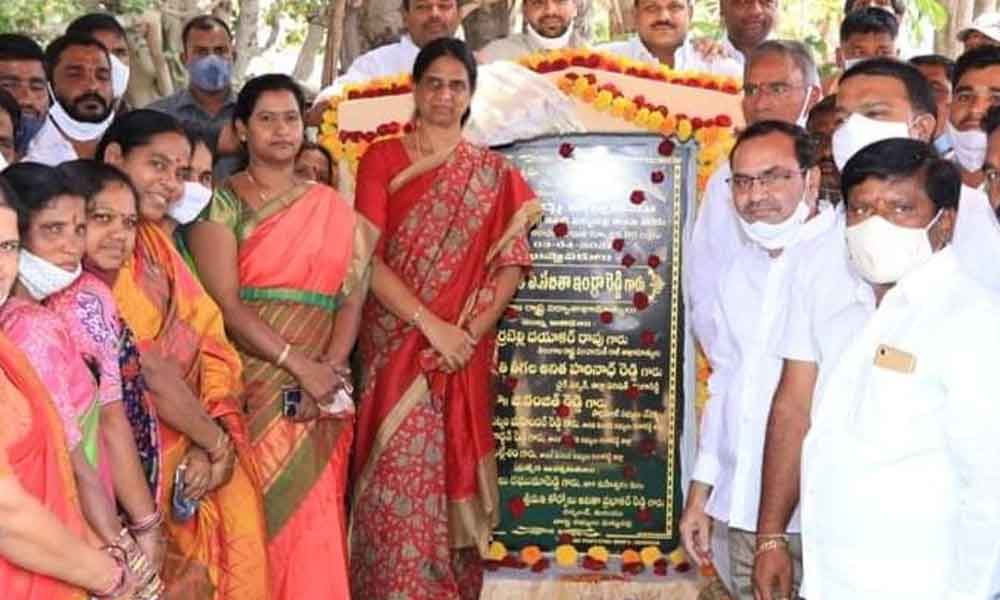 Education Minister Sabitha Indra Reddy laid stone for laying of BT roads
