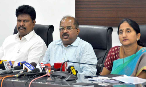 Krishna District Collector Md Imtiaz addressing the media at his camp office in Vijayawada on Saturday