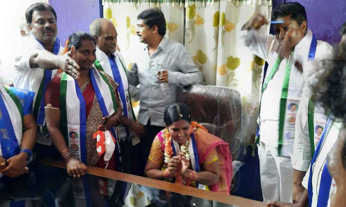Nunna gram panchayat sarpanch K Sarala assumes office in the village on Saturday