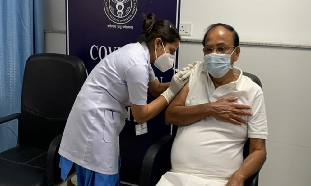 Vice President M Venkaiah Naidu was administered the second dose of COVID-19 vaccine at the AIIMS here on Sunday.