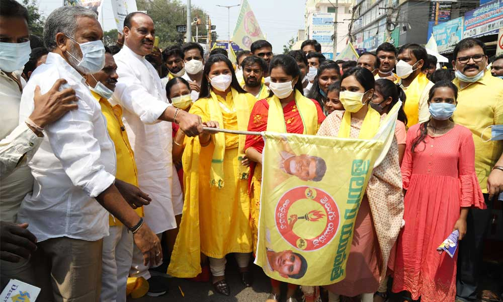 TDP State president K Atchannaidu  flagging off party’s Yuva Chaitanya Yatra in Tirupati on Sunday
