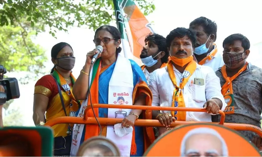 BJP nominee K Ratna Prabha conducting a road show in BN Kandriga on Saturday