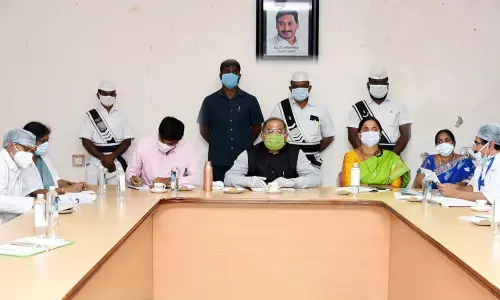 Krishna District Collector Md Imtiaz holding a review meeting with officials of the GGH in Vijayawada on Saturday