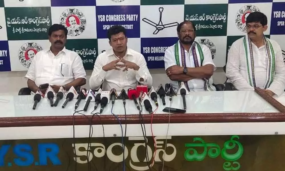 Minister for Animal Husbandry S Appala Raju addressing the media in Nellore on Sunday