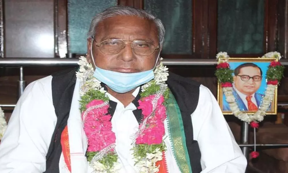 V Hanumantha Rao sits on hunger strike for reinstallation of Ambedkar statue