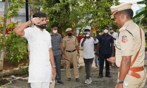 MP Bharat participating in fire safety week programme in Rajamahendravaram on Wednesday