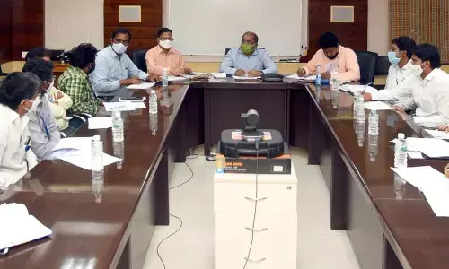 Krishna District Collector A Md Imtiaz addressing a meeting with the officials at his camp office in Vijayawada on Thursday