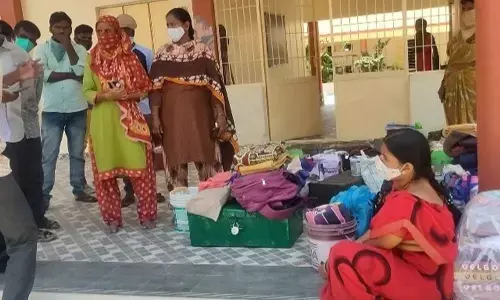 Students of Kasturba Gandhi School being sent to homes after 15 students test positive in Adoni on Thursday