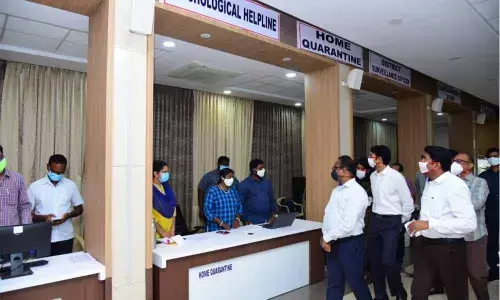 District Covid -19 Management Special Officer J Syamala Rao inspecting the Covid19 Command Control Center along with District Collector D Muralidhar Reddy in Kakinada