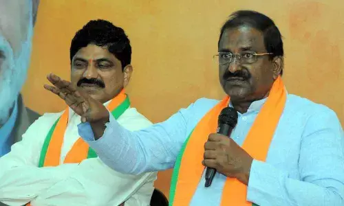 BJP State president Somu Veerraju addressing the media at the party office in Vijayawada on Sunday