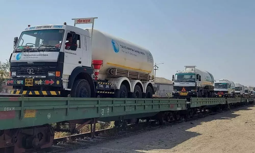 Tankers heading towards Visakhapatnam Steel Plant (VSP) from Maharashtra on Tuesday. Medical  oxygen will be transported through the tankers.