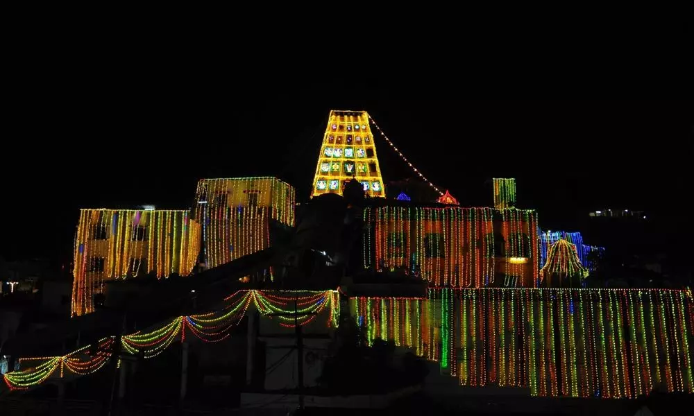 Sri Sita Ramachandra Swamy temple illuminated for Sri Rama Kalyanam in Bhadrachalam