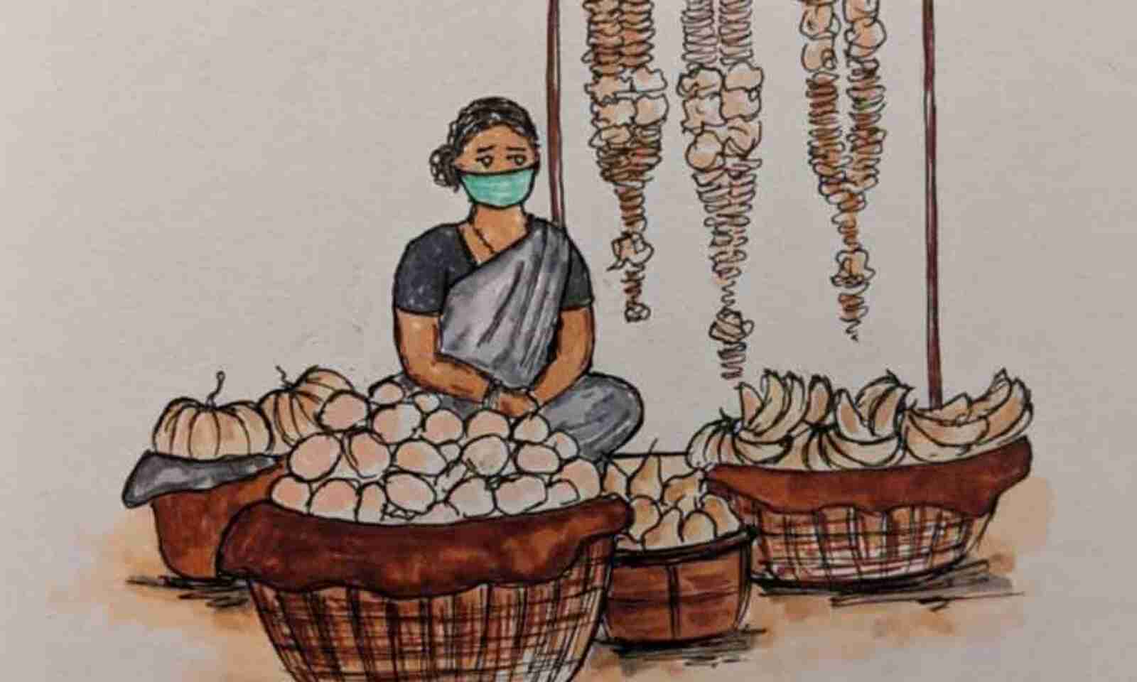 A Lovely Vegetable Seller, Painting by Omprakash | Artmajeur