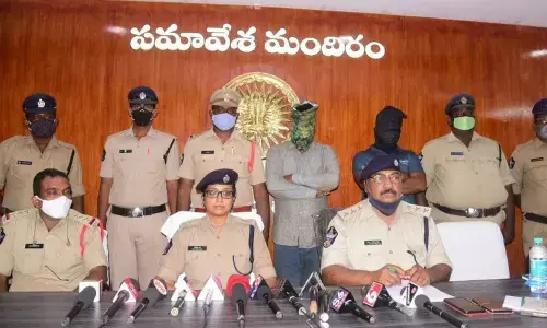 Krishna district Additional Superintendent of Police Malika Garg addressing the media in Machilipatnam on Tuesday