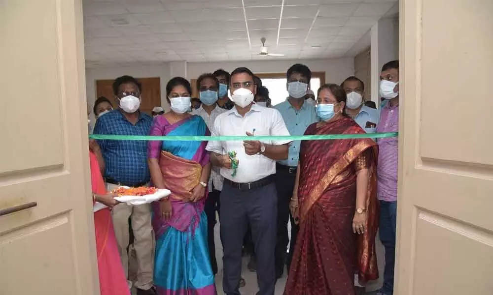 District Collector Vivek Yadav inaugurating Paediatric Covid Care Centre at Tidco Housing Complex at Adavi Takkellapadu in Guntur city