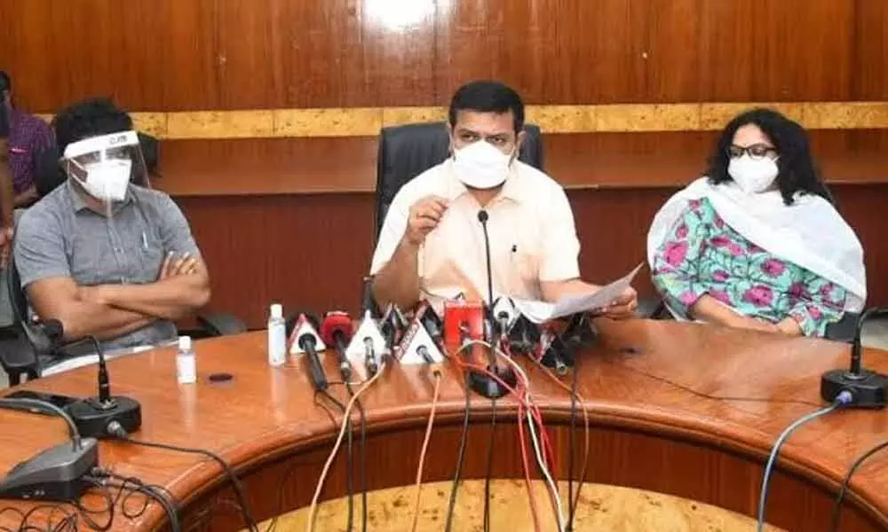 District Collector V Vinay Chand addressing a media conference in Visakhapatnam on Wednesday