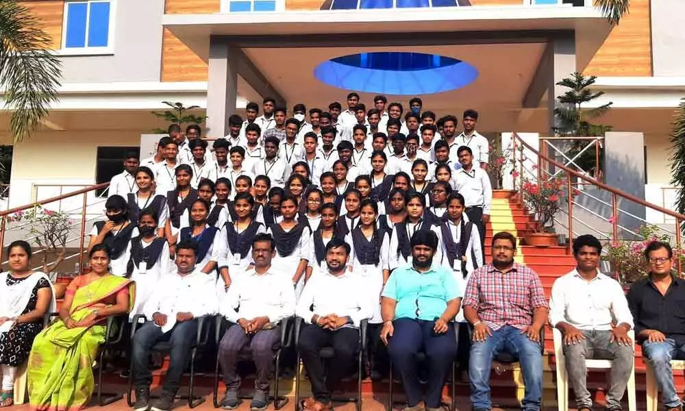 Behara Polytechnic College management and staff with the selected students at the campus in Visakhapatnam