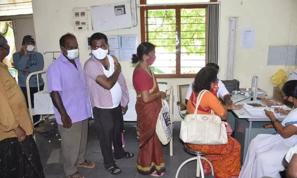 People availing Covid second dose at a health centre in Vizianagaram on Thursday
