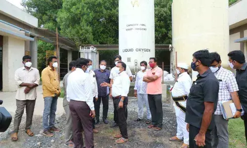 Collector Dr Pola Bhaskara inspecting the oxygen plant at GGH Ongole on Thursday