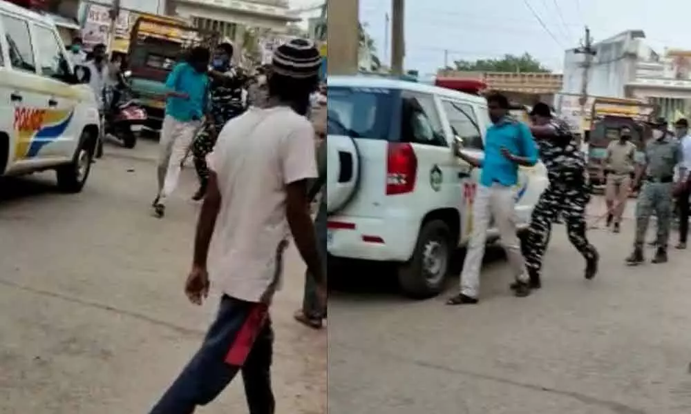 Video of cops attacking motorist goes viral in Atmakur