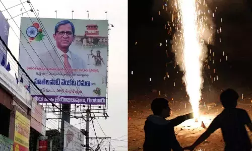 Festival atmosphere at Ponnavaram, native of Justice NV Ramana Villagers celebrate bursting crackers