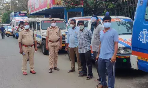 RTA officials carrying out a drive to check on the price charged by ambulance service providers in Visakhapatnam